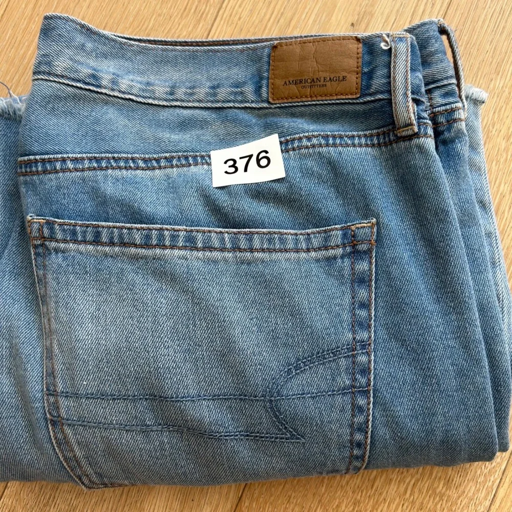 American Eagle Wide Leg Crop Jeans 16 Long Blue Button Fly Raw Hem Boho Retro - Picture 11 of 11